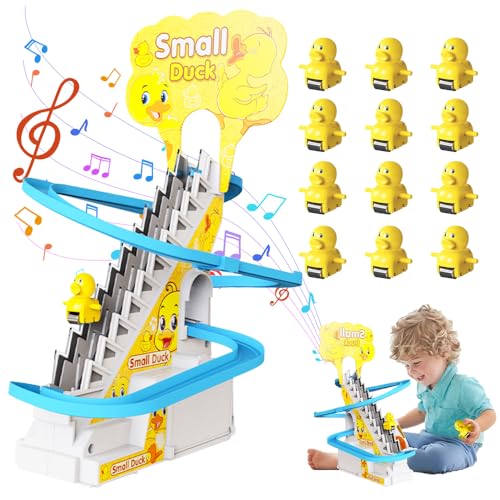 WDKXCN Elektrische Ente Treppensteigen Spielzeug, Electric Duck Climbing Stairs Toy mit 12 Stück Ente, Elektrische Enten Slide Track Mit Licht und Musik, Baby Aufladung Spielzeug für Mädchen Jungen WDKXCN Elektrische Ente Treppensteigen Spielzeug, Electric Duck Climbing Stairs Toy mit 12 Stück Ente, Elektrische Enten Slide Track Mit Licht und Musik, Baby Aufladung Spielzeug für Mädchen Jungen von WDKXCN