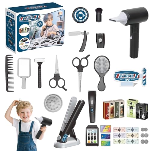 WDKXCN Friseur Set Kinder, 33 Stücke Frisör Spielzeug Kinder, Friseur Salon Styling Zubehör, mit Fön Elektrischer Rasierer Kamm Schere Bürste, Rollenspielset für Jungen ab 3 Jahren WDKXCN Friseur Set Kinder, 33 Stücke Frisör Spielzeug Kinder, Friseur Salon Styling Zubehör, mit Fön Elektrischer Rasierer Kamm Schere Bürste, Rollenspielset für Jungen ab 3 Jahren von WDKXCN