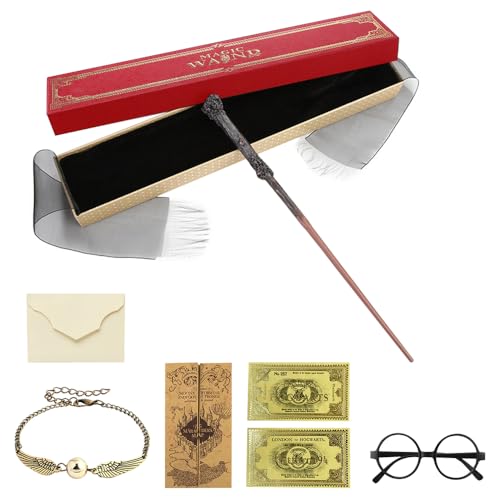 WDKXCN Harry Potter Zauberstab, 37 cm, Harry Zauberstäbe mit Stahlkern und Harz, Zauberstab H-arry P-otter in Geschenkbox mit goldgeprägten Tickets, Akzeptanzbuchstaben, Karte, schwarze Brille WDKXCN Harry Potter Zauberstab, 37 cm, Harry Zauberstäbe mit Stahlkern und Harz, Zauberstab H-arry P-otter in Geschenkbox mit goldgeprägten Tickets, Akzeptanzbuchstaben, Karte, schwarze Brille von WDKXCN