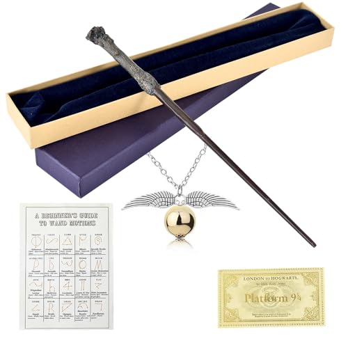 WDKXCN Harry Zauberstab aus Stahlkern und Harz, 35CM HPotter Zauberstab in Geschenkbox Mit Zauberspruch-Karte, Halskette und Stationsticket von WDKXCN