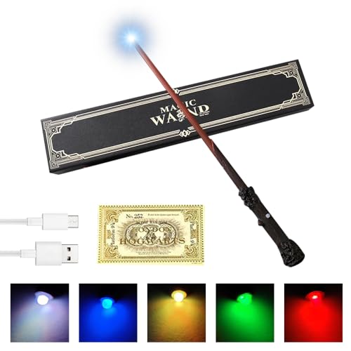 WDKXCN Harry Zauberstab, Zauberstab Harry P-Otter mit 5 Farben Licht, Harry Zauberstab, HPotter Zauberstab Magic Stab in Geschenkbox mit Stationsticket und USB Kabel WDKXCN Harry Zauberstab, Zauberstab Harry P-Otter mit 5 Farben Licht, Harry Zauberstab, HPotter Zauberstab Magic Stab in Geschenkbox mit Stationsticket und USB Kabel von WDKXCN