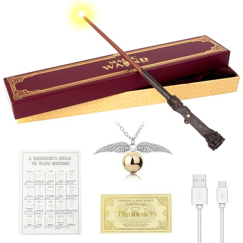 WDKXCN Harry Zauberstab Glühen, 38CM Zauberstab Harry P-Otter mit Licht, USB Aufladung Magic H-arry P-Otter Zauberstäbe, Harry Stab in Geschenkbox mit Zauberspruch-Karte, Stationsticket und Halskette WDKXCN Harry Zauberstab Glühen, 38CM Zauberstab Harry P-Otter mit Licht, USB Aufladung Magic H-arry P-Otter Zauberstäbe, Harry Stab in Geschenkbox mit Zauberspruch-Karte, Stationsticket und Halskette von WDKXCN