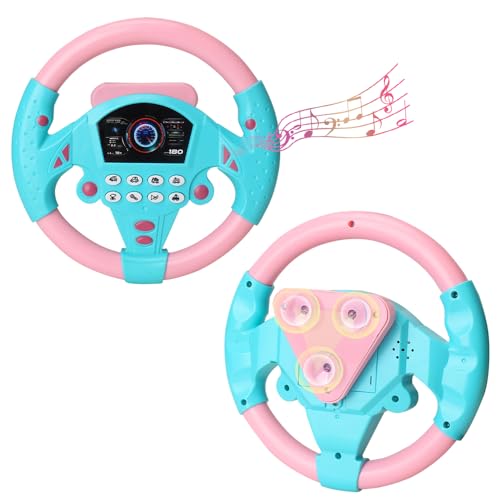 WDKXCN Lenkrad für Kinder Mit Lichtern und Geräuschen, 360° Spielzeug für Auto Rücksitz, Lernspielzeug Ab 2 Jahren (Rosa) von WDKXCN