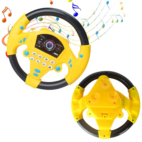 WDKXCN Kinder Lenkrad Spielzeug für Auto Mit Lichtern und Geräuschen, 360° Drehbar, Rücksitz-Zubehör, Lernspielzeug Ab 2 Jahren (Gelb) von WDKXCN
