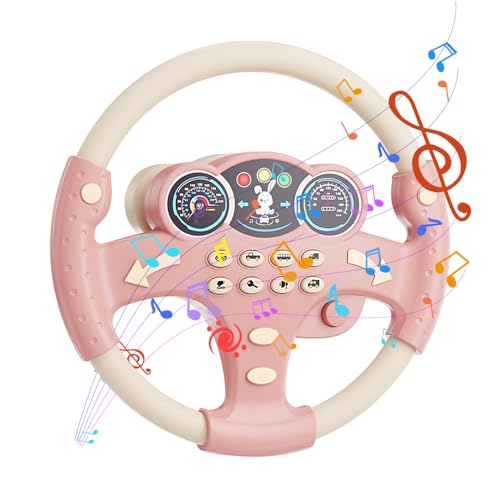 WDKXCN Lenkrad Kinder Spielzeug, Kinder Lenkrad für Auto mit verschiedenen Geräuschen, LenkradKinder Auto Rücksitz mit Saugnapf, 360°-Drehung Lernspielzeug fürKinder ab 2 Jahren (Pink) von WDKXCN