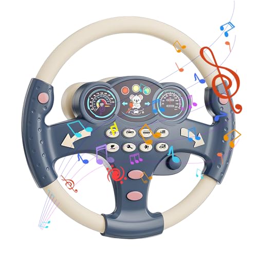 WDKXCN Lenkrad Kinder Spielzeug, Kinder Lenkrad für Auto mit verschiedenen Geräuschen, LenkradKinder Auto Rücksitz mit Saugnapf, 360°-Drehung Lernspielzeug fürKinder ab 2 Jahren (Tintenblau) von WDKXCN