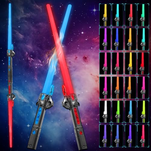 WDKXCN Lichtschwert für Kinder, 2 Stück, 2-in-1 einziehbares Lichtschwert, realistisches Lichtschwert mit Sound und 24 wechselnden Farben, Star Wars Lichtschwerter für Rollenspiele, Verkleidungsparty von WDKXCN