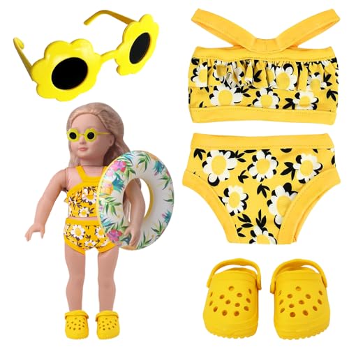Puppen Badeanzug, Schwimm-Set für Puppen, Baby Born Schwimmset mit Badeanzug Badeschläppchen Schwimmring und Sonnenbrille, für Badespaß an Heißen Sommertagen, Puppengröße ca. 40 - 45 cm von WDKXCN