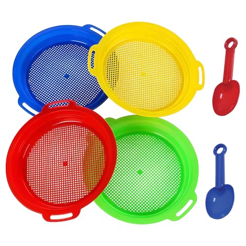 WDKXCN Sieb Sandkasten, 4 Stück Sandspielzeug Sieb mit 2 Stück Schaufel, Sandsieb Kinder, Sand Kleines Sieb Kinder für Hinterhof, Park, Strand, Sandsieb für Jungen, Mädchen WDKXCN Sieb Sandkasten, 4 Stück Sandspielzeug Sieb mit 2 Stück Schaufel, Sandsieb Kinder, Sand Kleines Sieb Kinder für Hinterhof, Park, Strand, Sandsieb für Jungen, Mädchen von WDKXCN