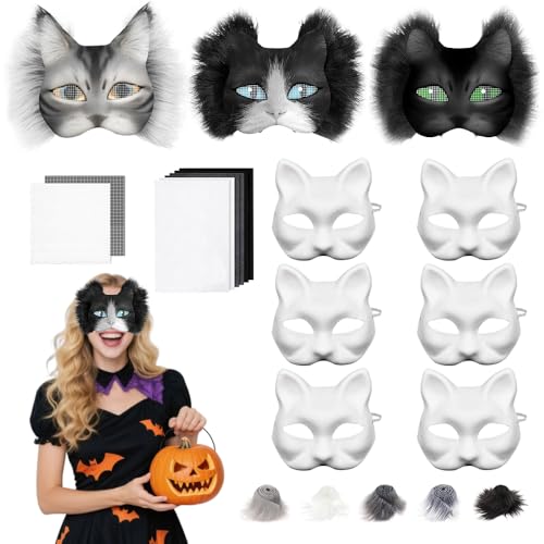 WDKXCN Therian Mask DIY Set, 29 Stück Katzenmaske Set, Katzen Maske Diy mit Blanko Katzenmaske, Kunstfell, Mesh und Filz, Cat Mask Kit für Halloween, Karneval und Make Up Cosplay Party WDKXCN Therian Mask DIY Set, 29 Stück Katzenmaske Set, Katzen Maske Diy mit Blanko Katzenmaske, Kunstfell, Mesh und Filz, Cat Mask Kit für Halloween, Karneval und Make Up Cosplay Party von WDKXCN