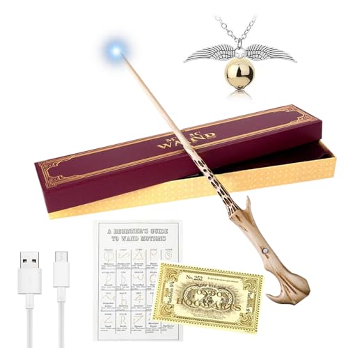 WDKXCN Voldemort Zauberstab Glühen, Zauberstab Voldemort mit Licht, USB Aufladung zauberstab Voldemort, Volde-Mort Harry stab in Geschenkbox mit Zauberspruch-Karte, Stationsticket und Halskette von WDKXCN