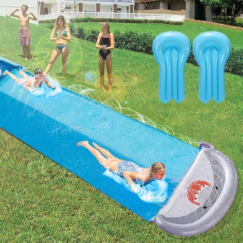 WDKXCN Wasserrutsche Garten, 550 * 145cm Wasserrutsche Kinder Draußen, Wasserrutschmatte mit 2 Bodyboards, Doppel Wasserrutsche Aufblasbar für Outdoor Sommer, Eingebautem Sprinkler, Hai-Stil WDKXCN Wasserrutsche Garten, 550 * 145cm Wasserrutsche Kinder Draußen, Wasserrutschmatte mit 2 Bodyboards, Doppel Wasserrutsche Aufblasbar für Outdoor Sommer, Eingebautem Sprinkler, Hai-Stil von WDKXCN