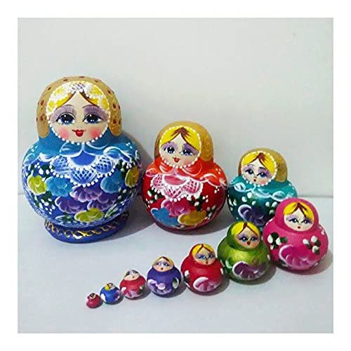 Nistpuppen, russische Nesting-Puppen, 10 Stück, handbemalte Matroschka mit Blumenmuster, Nesting-Puppen zum Basteln und Abschlussgeschenk, Segensgeschenk (Farbe: A) von WDPP