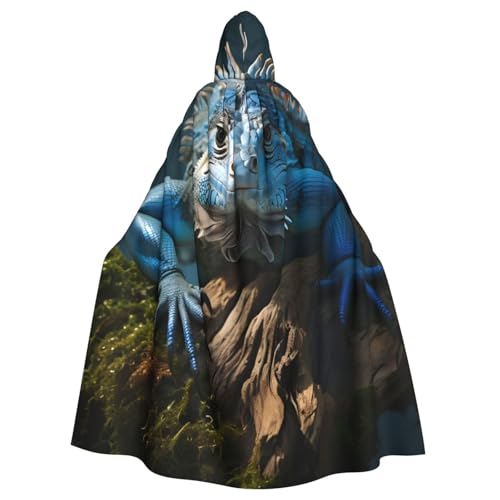 WDXQHY Blauer Leguan-Halloween-Umhang für Erwachsene, mit Kapuze, bequemer, elastischer Party-Umhang, perfekt für Kostüme, Cosplay, Halloween-Partys, Kapuzenumhang von WDXQHY