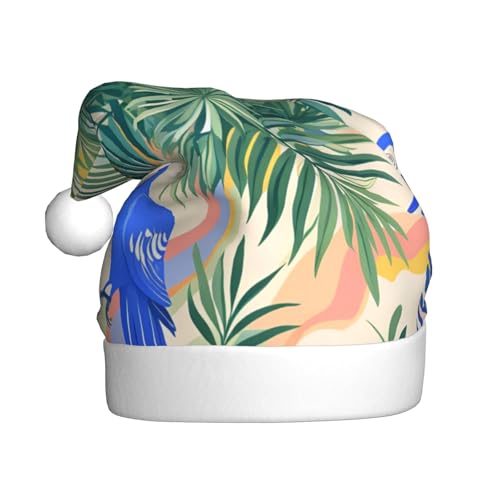 WDXQHY Blauer Papagei und Monstera, Plüsch-Weihnachtsmütze für Erwachsene, festliche Feiertagsdekoration und Partyzubehör, Weihnachtsmütze für Erwachsene, Feiertagsparty-Dekorationen WDXQHY Blauer Papagei und Monstera, Plüsch-Weihnachtsmütze für Erwachsene, festliche Feiertagsdekoration und Partyzubehör, Weihnachtsmütze für Erwachsene, Feiertagsparty-Dekorationen von WDXQHY