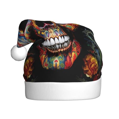 WDXQHY Bunte Weihnachtsmütze mit Totenkopf-Muster für Erwachsene, Plüsch, festliche Feiertagsdekoration und Party-Accessoire, Weihnachtsmütze für Erwachsene, Feiertagsparty-Dekorationen WDXQHY Bunte Weihnachtsmütze mit Totenkopf-Muster für Erwachsene, Plüsch, festliche Feiertagsdekoration und Party-Accessoire, Weihnachtsmütze für Erwachsene, Feiertagsparty-Dekorationen von WDXQHY