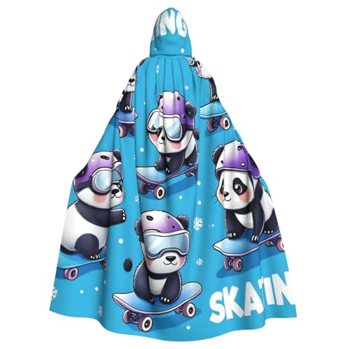 WDXQHY Cartoon-Panda-Skateboard-Umhang für Erwachsene, Halloween-Umhang mit Kapuze, bequemer, elastischer Party-Umhang, perfekt für Kostüme, Cosplay, Halloween-Partys, Kapuzenumhang von WDXQHY