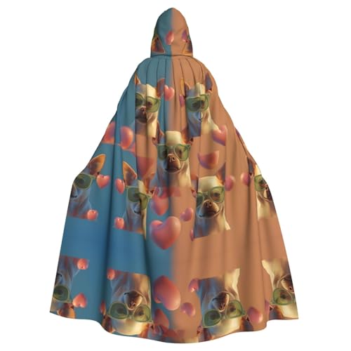 WDXQHY Chihuahua mit Sonnenbrille, Halloween-Umhang mit Kapuze, Volldruck, Polyester, Kostüm-Umhang für Cosplay-Partys, Maskeraden, Comic-Cons, leicht, bequem, kein Juckreiz, Stoff mit Bindeverschluss WDXQHY Chihuahua mit Sonnenbrille, Halloween-Umhang mit Kapuze, Volldruck, Polyester, Kostüm-Umhang für Cosplay-Partys, Maskeraden, Comic-Cons, leicht, bequem, kein Juckreiz, Stoff mit Bindeverschluss von WDXQHY