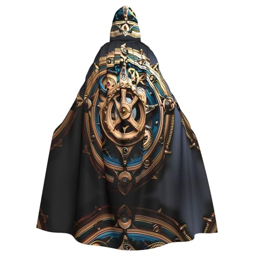 WDXQHY Cooler Steampunk-Umhang mit Kapuze für Halloween, Volldruck, Polyester, Kostümumhang für Cosplay-Partys, Maskeraden, Comic-Cons, leicht, bequem, kein Juckreiz, Stoff mit Bindeverschluss von WDXQHY