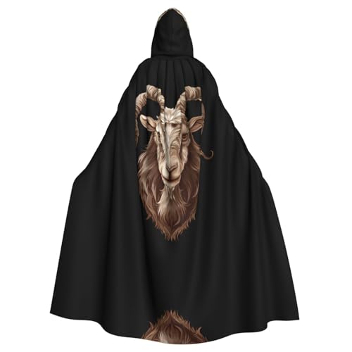 WDXQHY Der Kopf einer alten Ziege Halloween-Kapuzenumhang Volldruck Polyester Kostüm Umhang für Cosplay-Partys Maskeraden Comic Cons leichter, bequemer Stoff ohne Juckreiz mit Bindeverschluss von WDXQHY