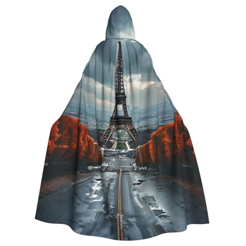 WDXQHY Eiffelturm Halloween-Umhang für Erwachsene, mit Kapuze, bequem, elastisch, Partyumhang, perfekt für Kostüme, Cosplay, Halloween, Partys, Kapuzenumhang von WDXQHY