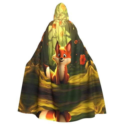 WDXQHY Ein süßer kleiner Fuchs-Umhang mit Kapuze, Volldruck, Polyester, Kostüm-Umhang für Cosplay-Partys, Maskeraden, Comic-Cons, leicht, bequem, kein Juckreiz, Stoff mit Bindeverschluss von WDXQHY