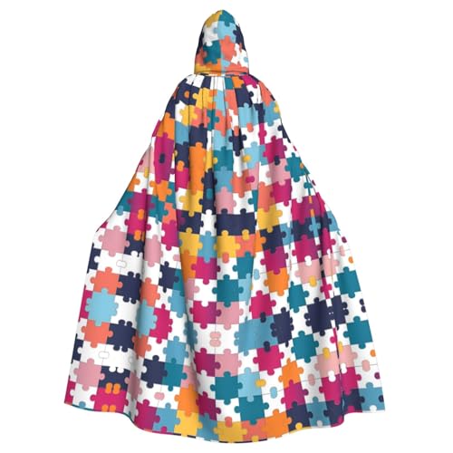 WDXQHY Farbige Puzzleteile, Halloween-Kapuzenumhang, Volldruck, Polyester, Kostüm, Umhang für Cosplay-Partys, Maskeraden, Comic-Cons, leicht, bequem, kein Juckreiz, Stoff mit Bindeverschluss WDXQHY Farbige Puzzleteile, Halloween-Kapuzenumhang, Volldruck, Polyester, Kostüm, Umhang für Cosplay-Partys, Maskeraden, Comic-Cons, leicht, bequem, kein Juckreiz, Stoff mit Bindeverschluss von WDXQHY