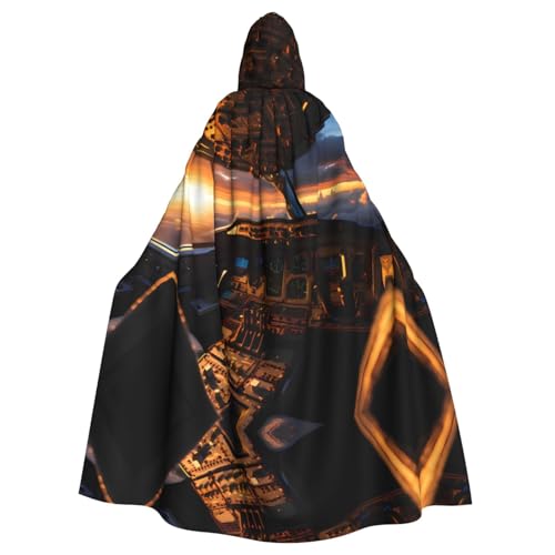 WDXQHY Flugzeug-Cockpit-Umhang mit Kapuze, Volldruck, Polyester, Kostüm, Umhang für Cosplay-Partys, Maskeraden, Comic-Cons, leicht, bequem, kein Juckreiz, Stoff mit Bindeverschluss von WDXQHY