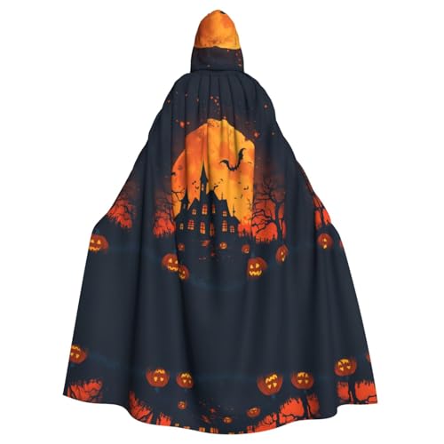 WDXQHY Full Moon and Haunted House Halloween Hooded Cloak Full Print Polyester Costume Cape for Cosplay Parties Masquerades Comic Cons Lightweight Comfortable No Itch Fabric with Tie Closure von WDXQHY