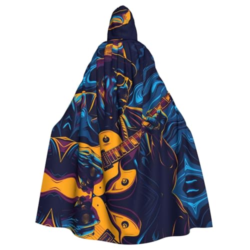 WDXQHY Gitarren-Umhang mit Kapuze, Volldruck, Polyester, Kostümumhang für Cosplay-Partys, Maskeraden, Comic-Cons, leicht, bequem, kein Juckreiz, Stoff mit Bindeverschluss von WDXQHY