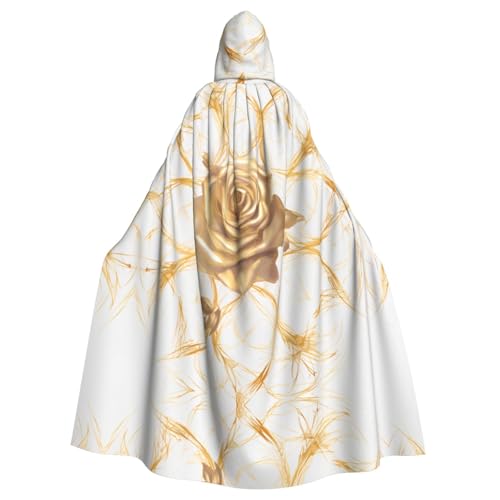 WDXQHY Goldener Rosen-Umhang mit Kapuze, Volldruck, Polyester, Kostüm, Umhang für Cosplay-Partys, Maskeraden, Comic-Cons, leicht, bequem, kein Juckreiz, Stoff mit Bindeverschluss von WDXQHY