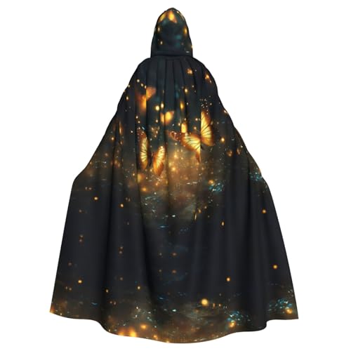 WDXQHY Goldener Schmetterlings-Kapuzenumhang aus Polyester, bedruckt, für Cosplay, Maskenpartys, Comics Cons, leichter und bequemer Stoff, nicht juckend, mit Bindeverschluss von WDXQHY