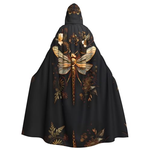 WDXQHY Goldener exquisiter Halloween-Kapuzenumhang mit Libellen-Motiv, Volldruck, Polyester, Kostüm-Umhang für Cosplay-Partys, Maskeraden, Comic-Cons, leicht, bequem, kein Juckreiz, Stoff mit von WDXQHY