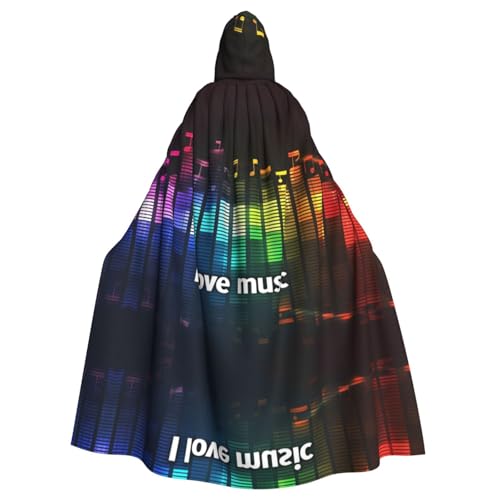 WDXQHY Halloween-Kapuzenumhang mit Aufschrift "I love music", Volldruck, Polyester, Kostüm, Umhang für Cosplay-Partys, Maskeraden, Comic-Cons, leicht, bequem, kein Juckreiz, Stoff mit Bindeverschluss WDXQHY Halloween-Kapuzenumhang mit Aufschrift "I love music", Volldruck, Polyester, Kostüm, Umhang für Cosplay-Partys, Maskeraden, Comic-Cons, leicht, bequem, kein Juckreiz, Stoff mit Bindeverschluss von WDXQHY