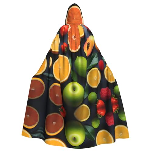 WDXQHY Halloween Kapuzenumhang mit Früchten auf dem Tisch, Volldruck, Polyester, Kostüm-Umhang für Cosplay-Partys, Maskeraden, Comic-Cons, leicht, bequem, kein Juckreiz, Stoff mit Bindeverschluss von WDXQHY