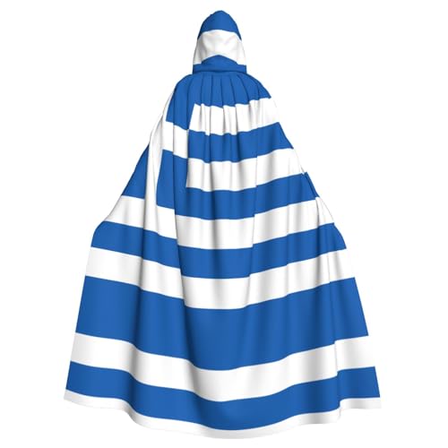 WDXQHY Halloween-Kapuzenumhang mit griechischer Flagge, Volldruck, Polyester, Kostüm-Umhang für Cosplay-Partys, Maskeraden, Comic-Cons, leicht, bequem, kein Juckreiz, Stoff mit Bindeverschluss von WDXQHY
