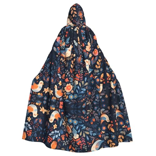 WDXQHY Halloween-Kapuzenumhang mit lila Blumen und Vögeln, Volldruck, Polyester, Kostüm-Umhang für Cosplay-Partys, Maskeraden, Comic-Cons, leicht, bequem, kein Juckreiz, Stoff mit Bindeverschluss von WDXQHY