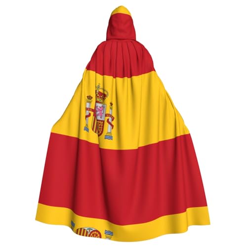 WDXQHY Halloween-Kapuzenumhang mit spanischer Flagge, Volldruck, Polyester, Kostüm, Umhang für Cosplay-Partys, Maskeraden, Comic-Cons, leicht, bequem, kein Juckreiz, Stoff mit Bindeverschluss von WDXQHY