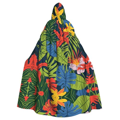 WDXQHY Halloween-Kapuzenumhang mit tropischer Pflanze, Volldruck, Polyester, Kostüm-Umhang für Cosplay-Partys, Maskeraden, Comic-Cons, leicht, bequem, kein Juckreiz, Stoff mit Bindeverschluss von WDXQHY