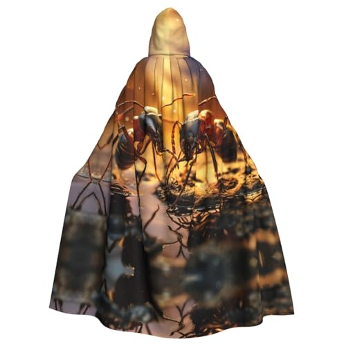 WDXQHY Halloween-Kapuzenumhang mit zwei Ameisen, Volldruck, Polyester, Kostüm-Umhang für Cosplay-Partys, Maskeraden, Comic-Cons, leicht, bequem, kein Juckreiz, Stoff mit Bindeverschluss von WDXQHY