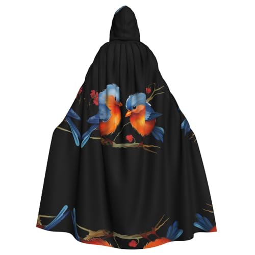 WDXQHY Halloween-Kapuzenumhang mit zwei verliebten Spatzen, Volldruck, Polyester, Kostüm-Umhang für Cosplay-Partys, Maskeraden, Comic-Cons, leicht, bequem, kein Juckreiz, Stoff mit Bindeverschluss von WDXQHY