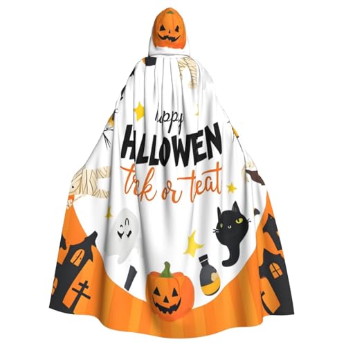 WDXQHY Halloween-Kartenmuster, Halloween-Umhang für Erwachsene, mit Kapuze, bequemer, elastischer Party-Umhang, perfekt für Kostüme, Cosplay, Halloween-Partys, Kapuzenumhang von WDXQHY