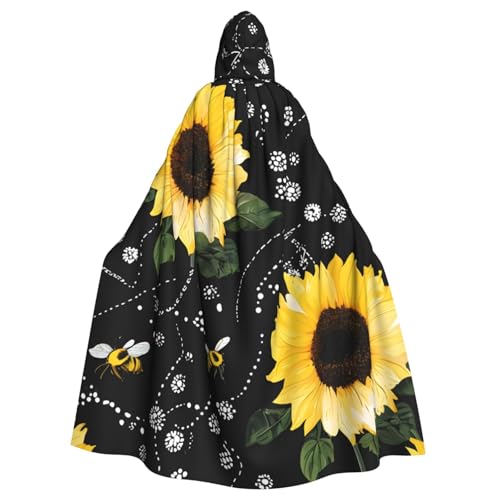 WDXQHY Halloween-Umhang mit Kapuze, Biene und Sonnenblume, bequem, elastisch, perfekt für Kostüme, Cosplay, Halloween, Partys, Kapuzenumhang von WDXQHY