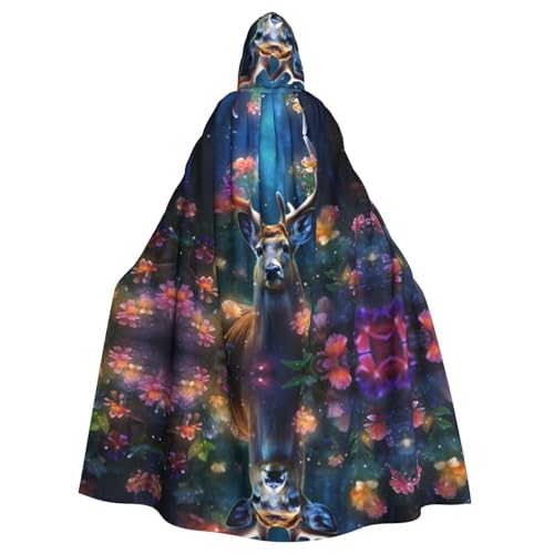 WDXQHY Halloween-Umhang mit Kapuze und Blume, Elch, Volldruck, Polyester, Kostüm-Umhang für Cosplay-Partys, Maskeraden, Comic-Cons, leicht, bequem, kein Juckreiz, Stoff mit Bindeverschluss von WDXQHY