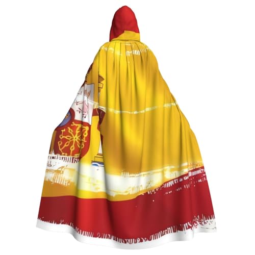 WDXQHY Halloween-Umhang mit Spanien-Flagge, mit Kapuze, bequem, elastisch, Partyumhang, perfekt für Kostüme, Cosplay, Halloween-Partys, Kapuzenumhang von WDXQHY