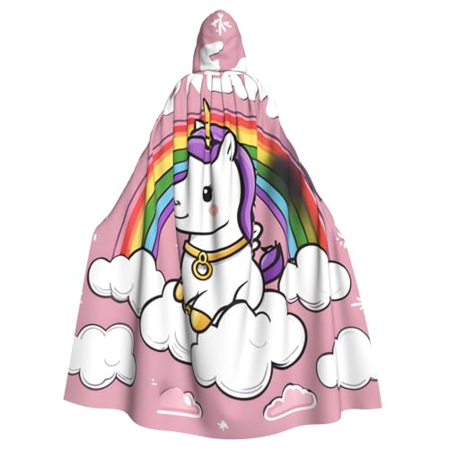 WDXQHY Halloween-Umhang mit Wolken und Regenbogen, kleines weißes Pferd, mit Kapuze, bequem, elastisch, Partyumhang, perfekt für Kostüme, Cosplay, Halloween, Partys, Kapuzenumhang von WDXQHY