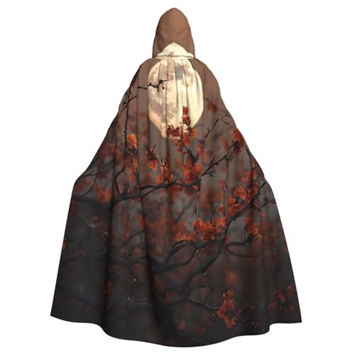 WDXQHY Halloween-Umhang mit hellen Blumen auf Zweigen, für Erwachsene, mit Kapuze, bequemer, elastischer Party-Umhang, perfekt für Kostüme, Cosplay, Halloween-Partys, Kapuzenumhang von WDXQHY