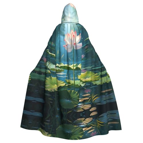 WDXQHY Lotus im Wasser Kapuzenumhang aus Polyester, bedruckt, für Cosplay, Partys, Maskeraden, Comics Cons, leichter Stoff, bequem, verhindert Juckreiz, mit Bindeverschluss von WDXQHY