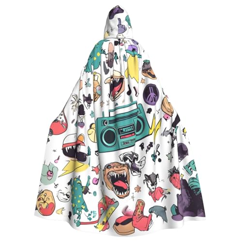 WDXQHY Lustige Cartoon-Figuren für Erwachsene, Halloween-Umhang mit Kapuze, bequemer, elastischer Party-Umhang, perfekt für Kostüme, Cosplay, Halloween-Partys, Kapuzenumhang von WDXQHY