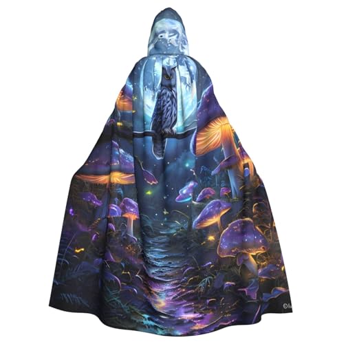 WDXQHY Mystery Eule und Pilz Halloween Umhang für Erwachsene mit bequemer und elastischer Kapuze, perfekt für Kostüme, Cosplay, Halloween-Partys von WDXQHY